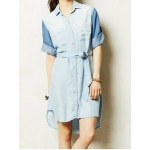 Cloth & Stone Anthropology Light Blue High Low Denim Dress Size M Chambray